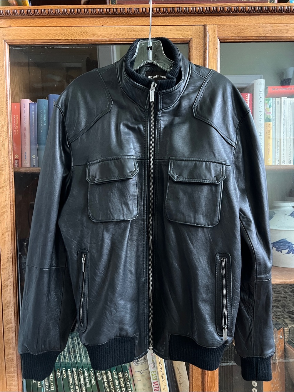 🔋Michael Kors Black Leather Bomber Jacket M🔋